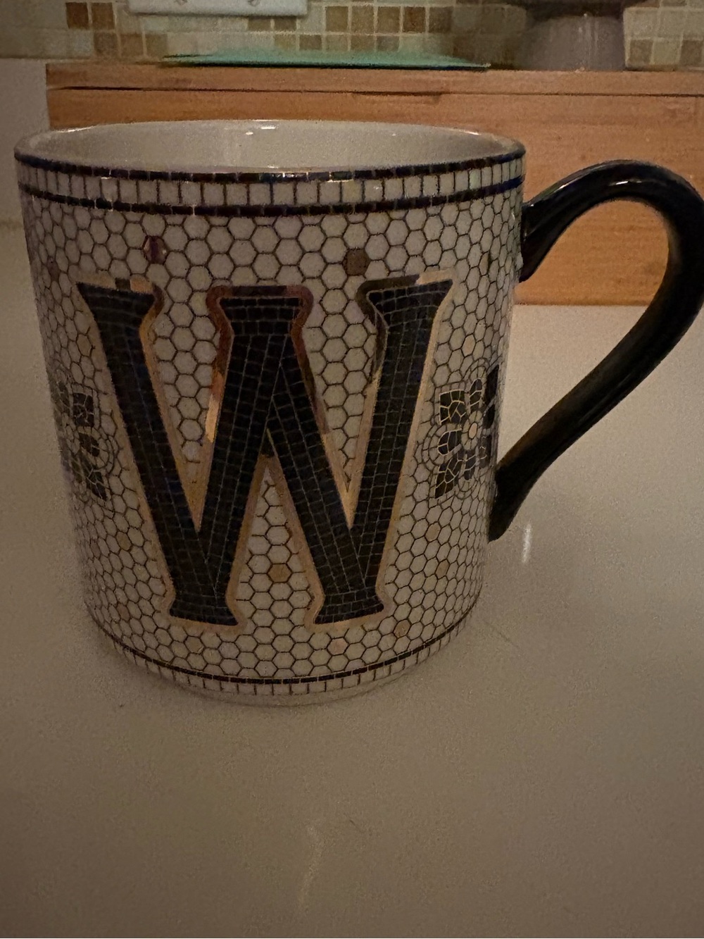 3/$10: Anthropologie Monogram 'W' Ceramic Mug in Black and Gold